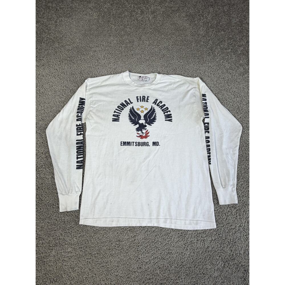 Vintage National Fire Academy Shirt Mens M White College Lane Long Sleeve 90s